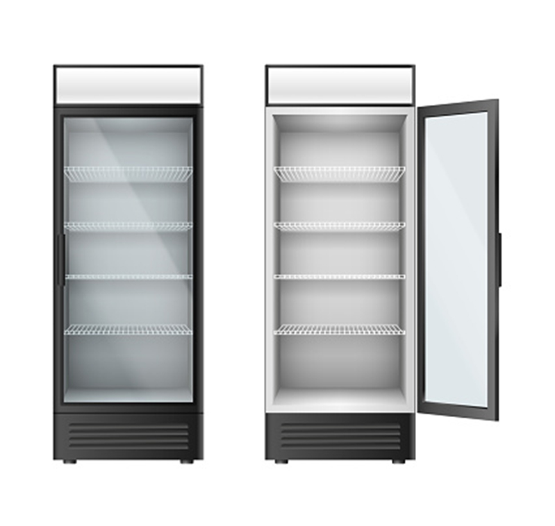 hinge door cooler and merchandiser